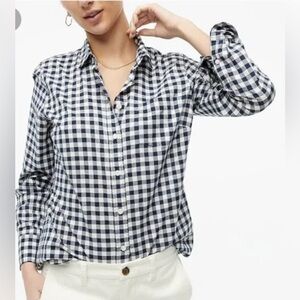 J. Crew Gingham navy blue and white button down long sleeve shirt